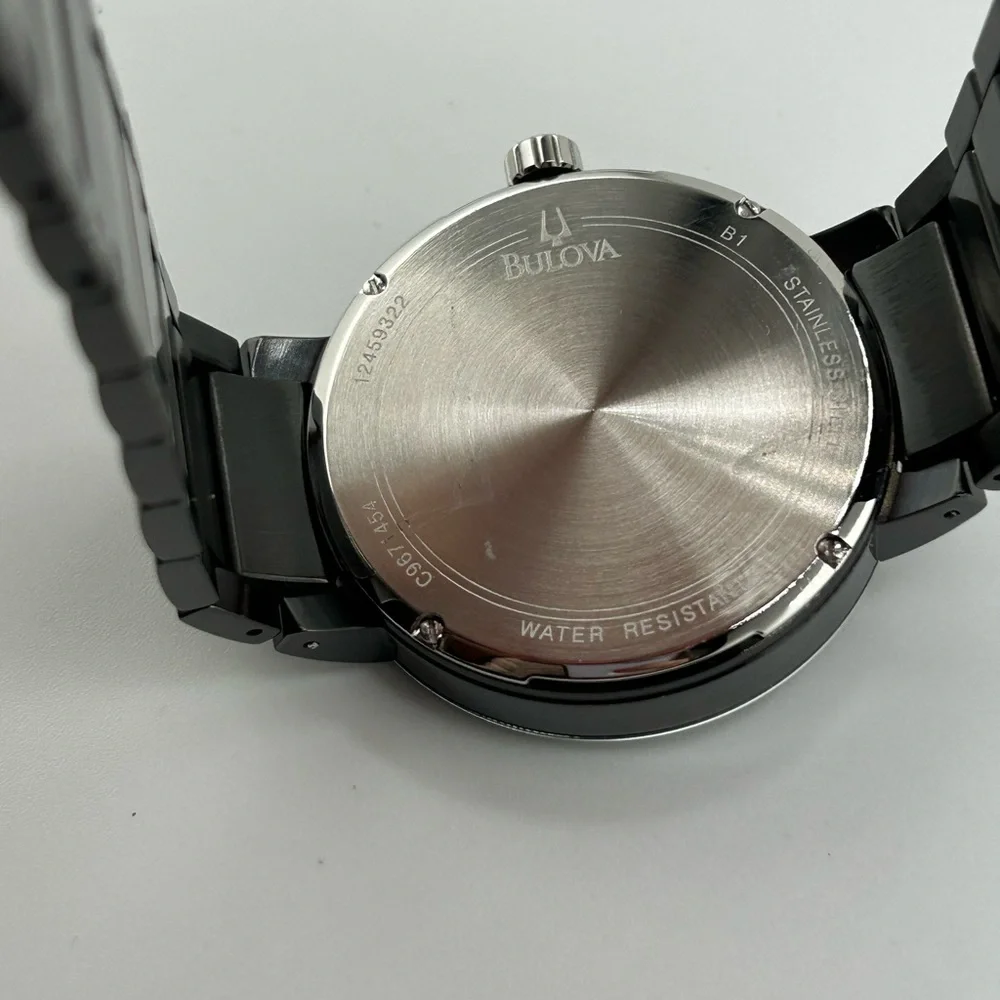 Bulova Men's Watch 98D109 Quartz Black Dial Diamond Accent Stainless Steel 40mm